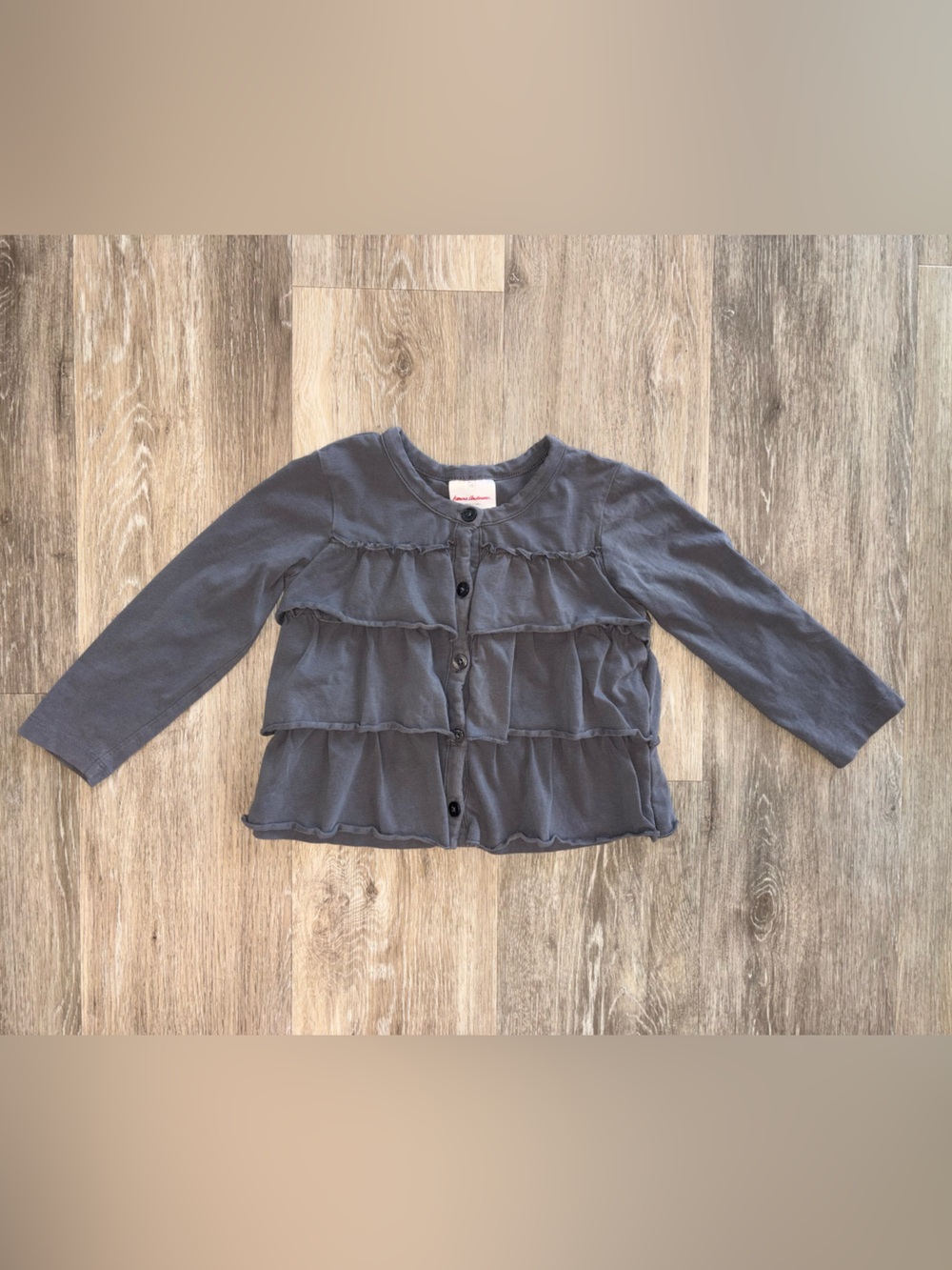 Hanna Andersson Ruffle It Up Tiered Cardigan Button-Front Top Gray Size 100 (4T)